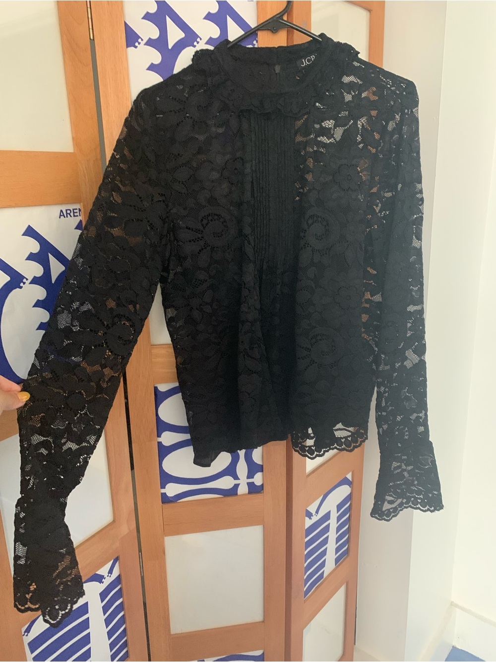 J. Crew Black Lace Long-Sleeve Top